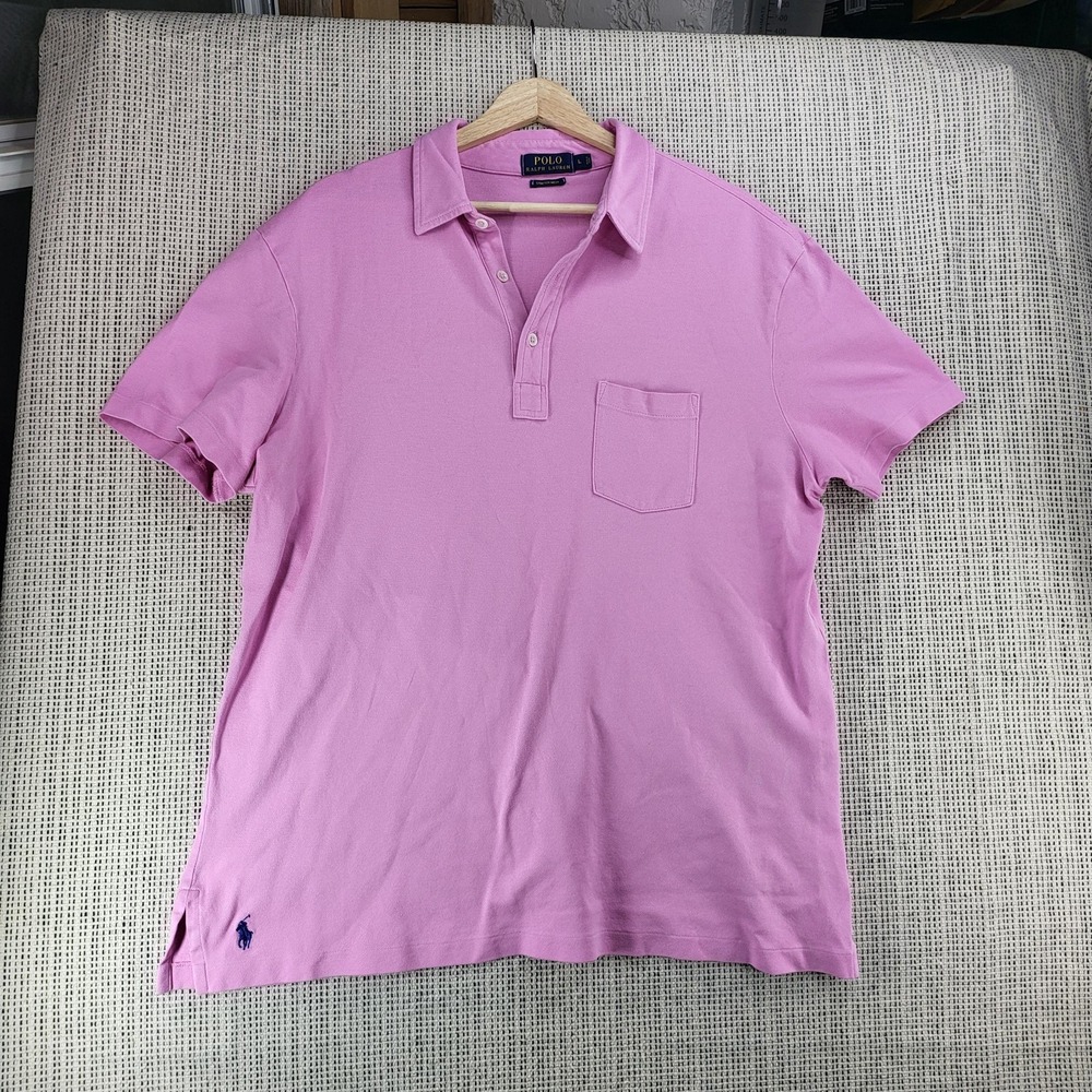 Polo Ralph Lauren Polo Shirt Mens Large‎ Pink Stretch Mesh Chest Pocket Pony